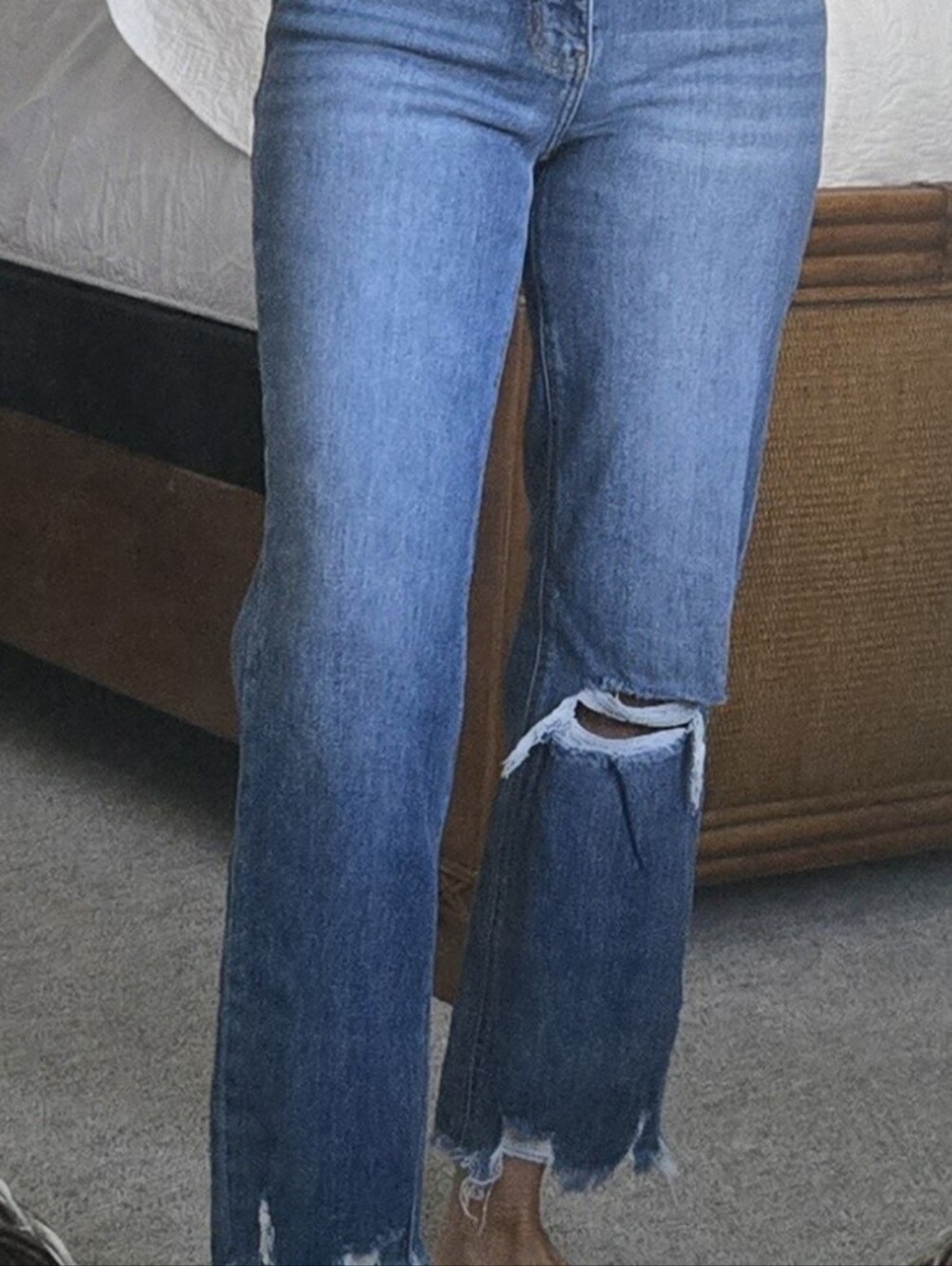 Distressed High-Rise Blue Wide-Leg Jeans